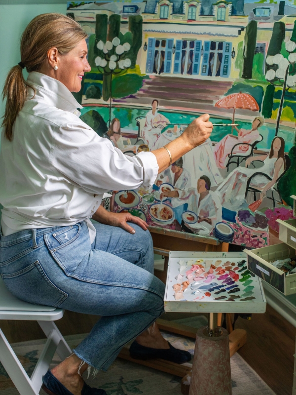 Abbey Mueller painting a custom commission for Dallas TX Client in CHS studio