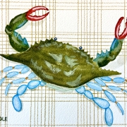 Watercolor and gouache painting of crab